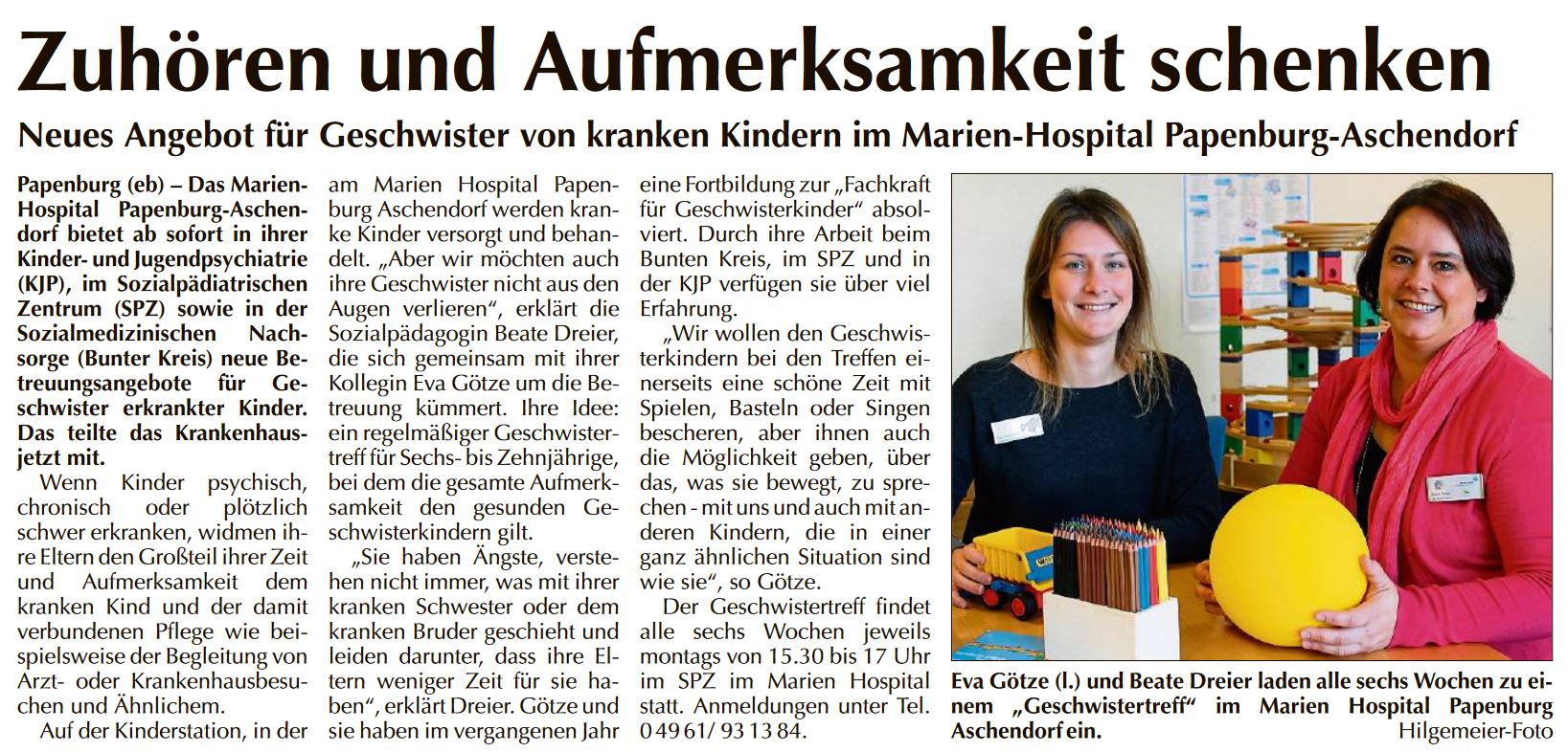 Aufmersamkeit für gesunde Geschwisterkinder